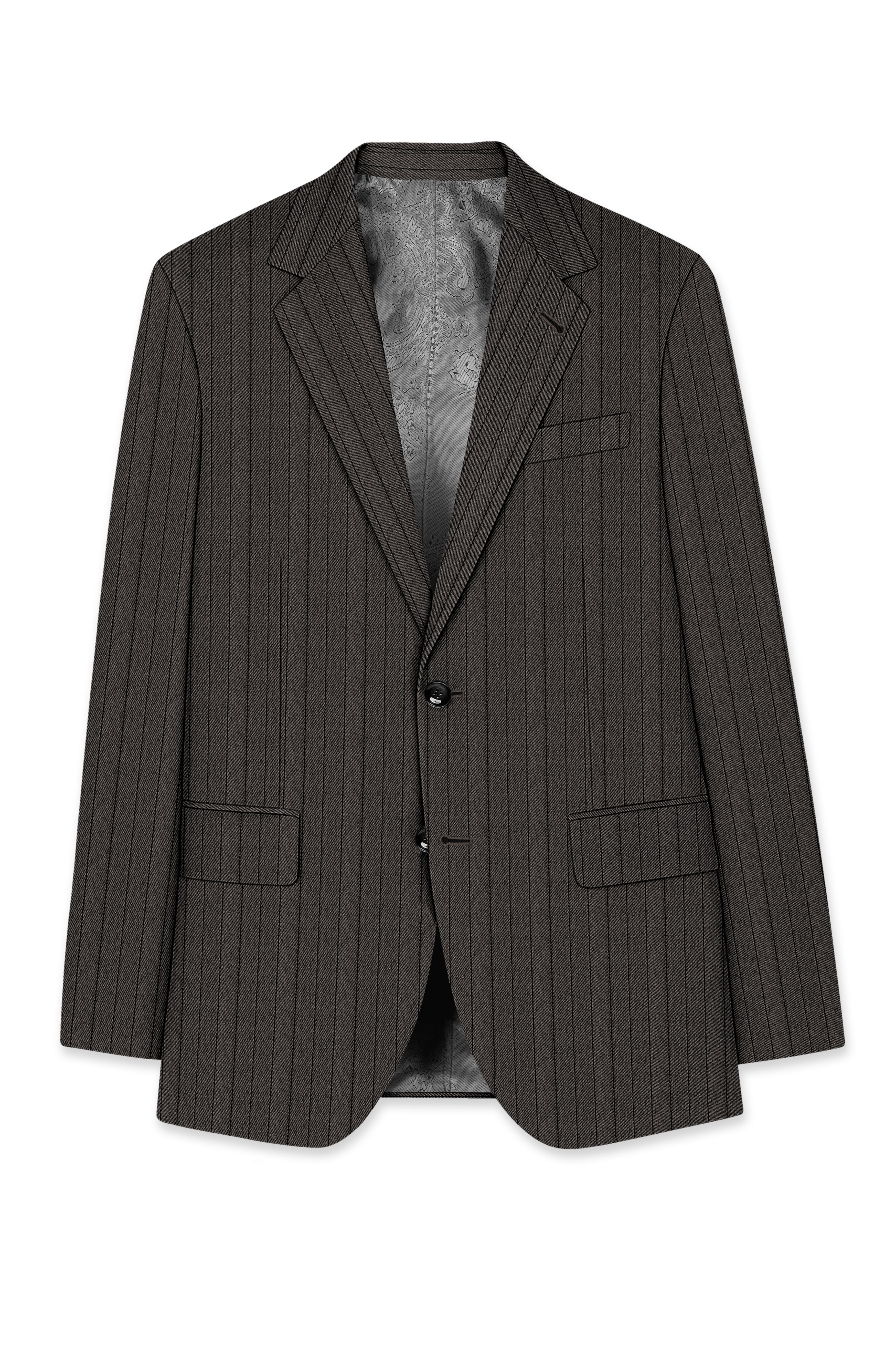 Heritage-Iridium Brown And Bright White Chalk Striped Wool Rich Slight Stretch Single Breasted Blazer