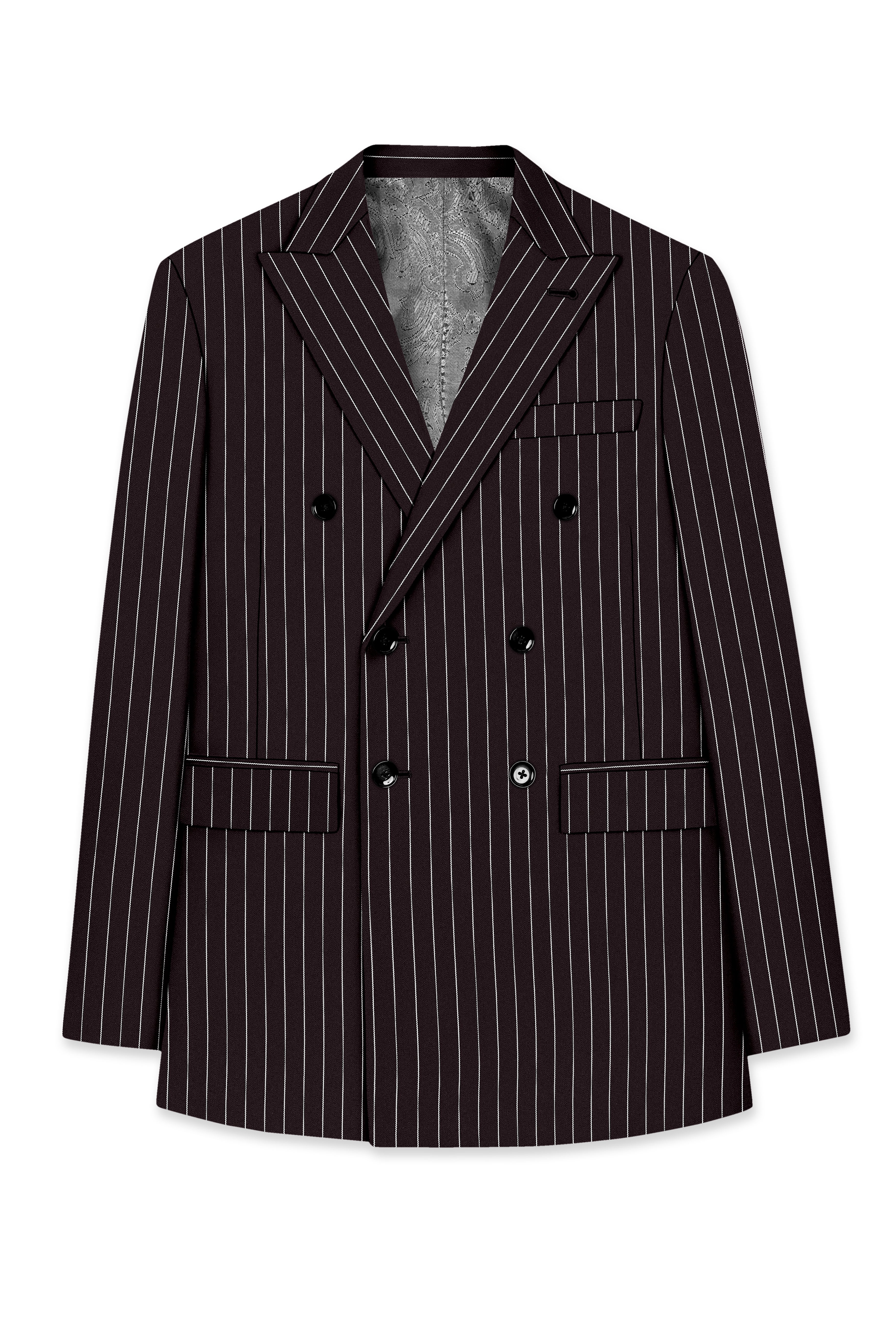 Volt-Thunder Brown Herringbone Striped Wool Rich Slight Stretch Double Breasted Blazer