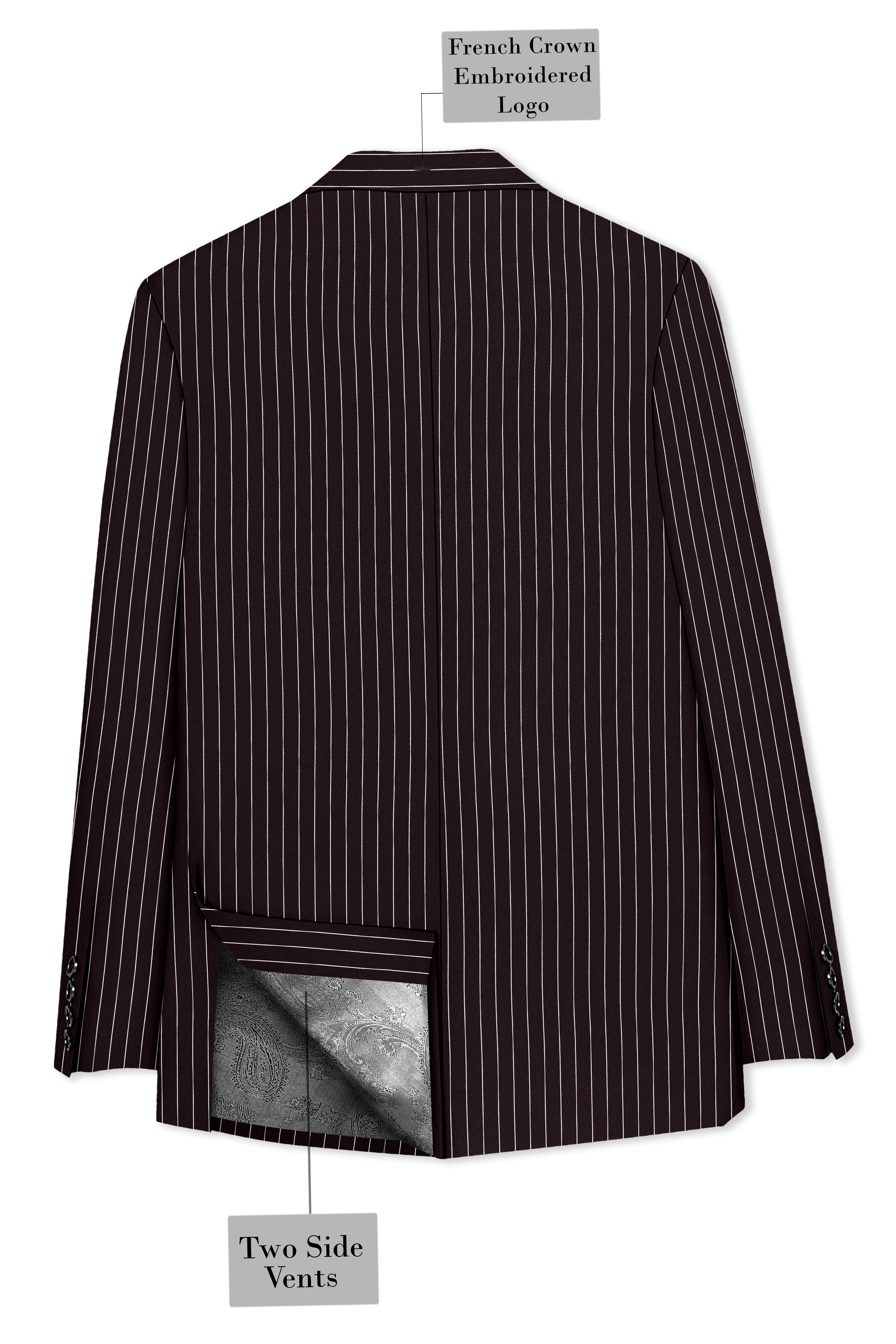 Volt-Thunder Brown Herringbone Striped Wool Rich Slight Stretch Double Breasted Blazer