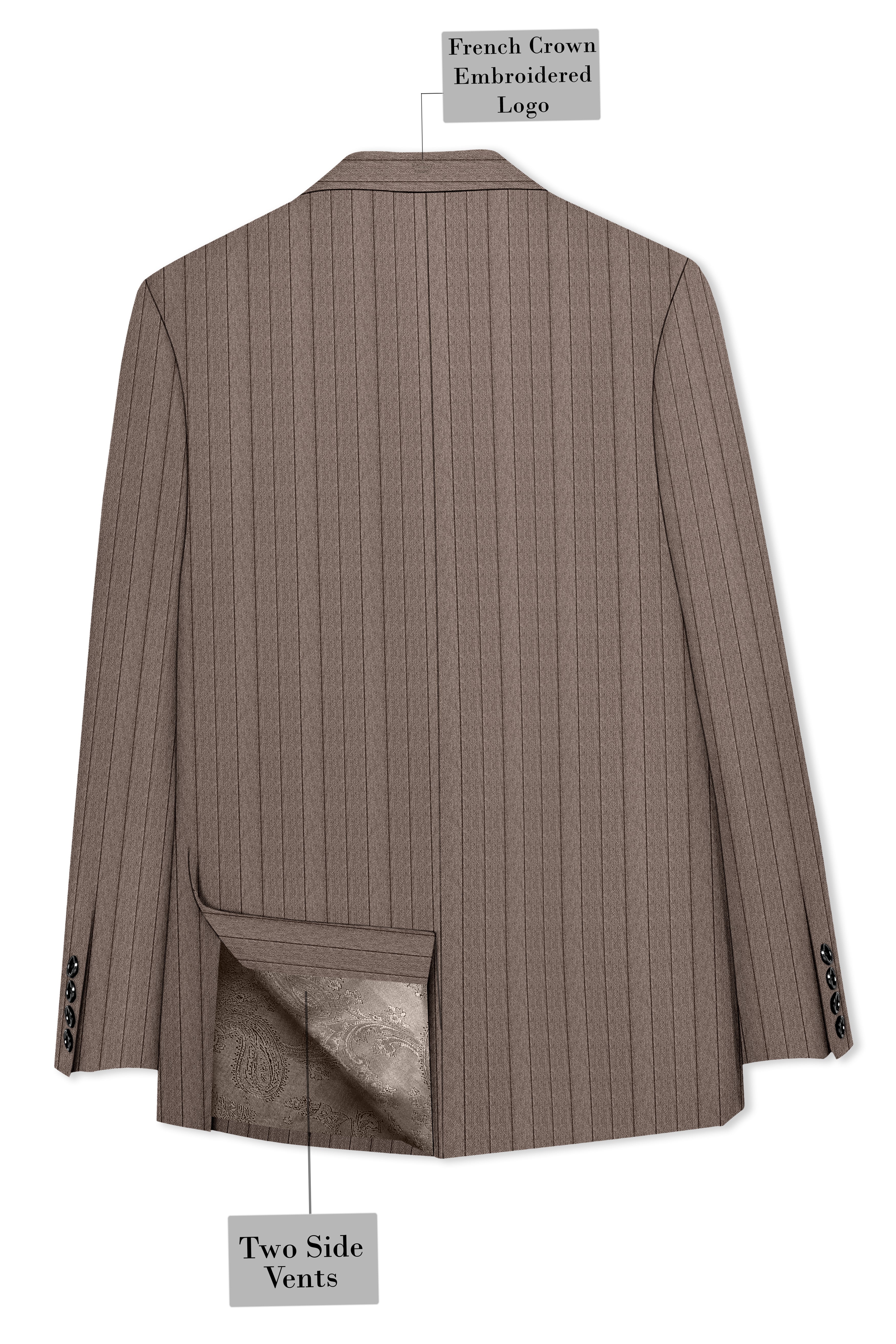 Obsidian-Fuscous Brown And Jade Black Chalk Striped Wool Rich Slight Stretch Double Breasted Blazer