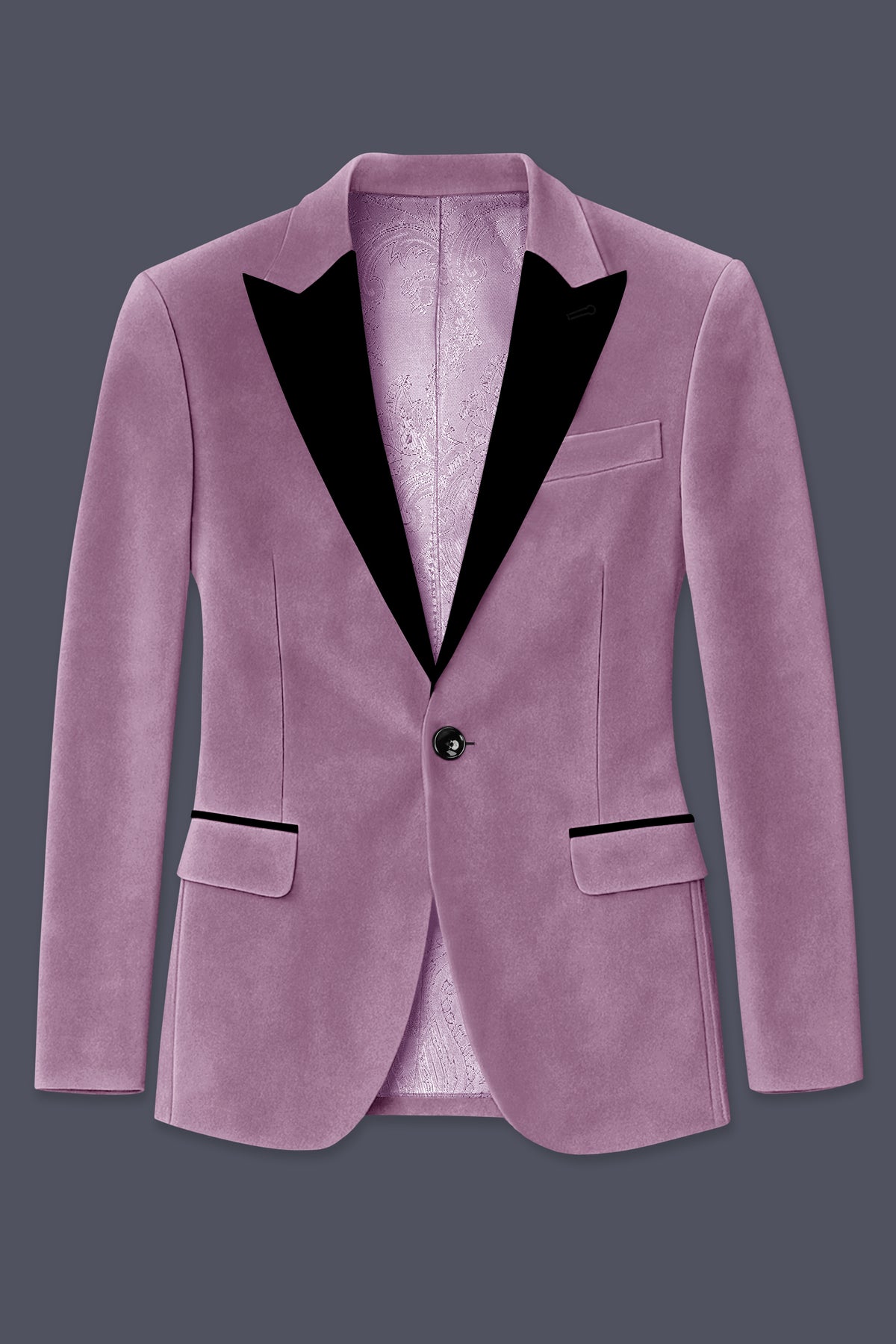 Veloura-Strikemaster Pink Velvet Peak Lapel Tuxedo Blazer
