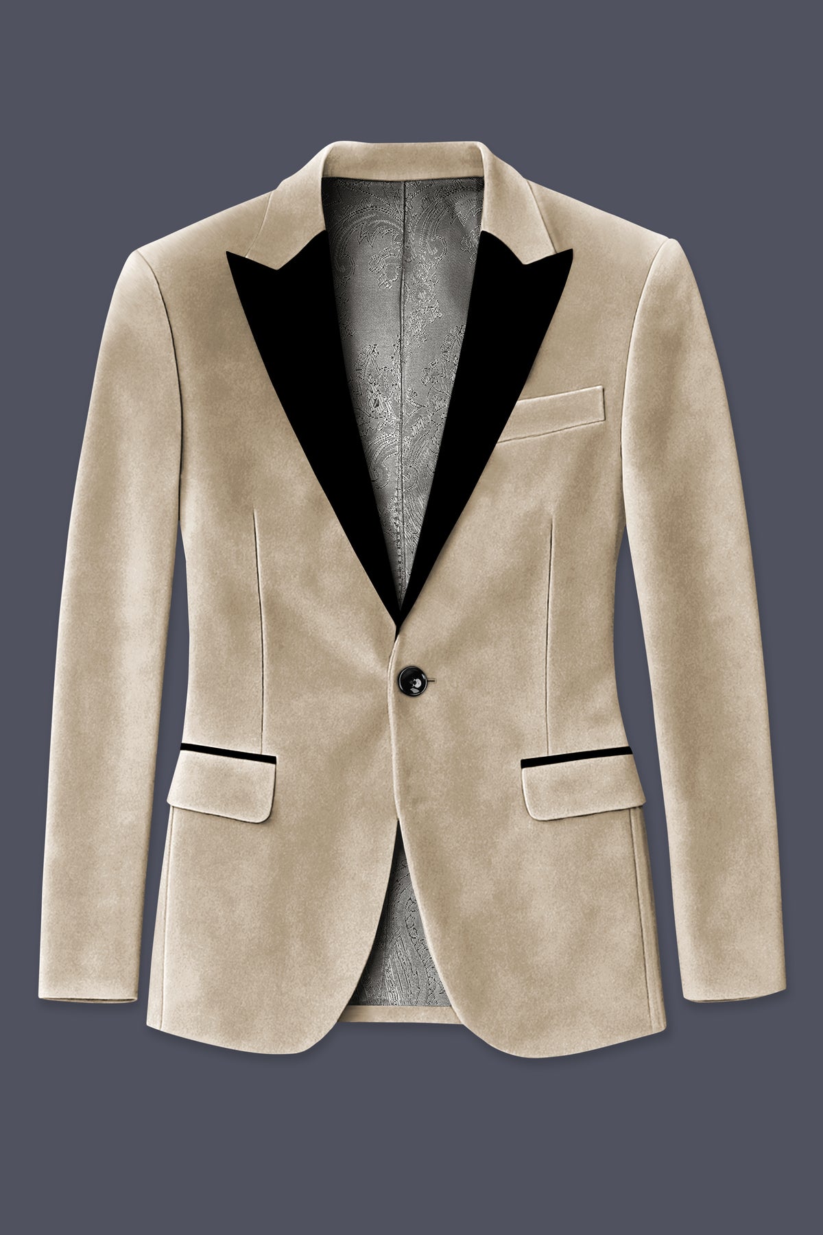 Lustre-Napa Cream Velvet Peak Lapel Tuxedo Blazer