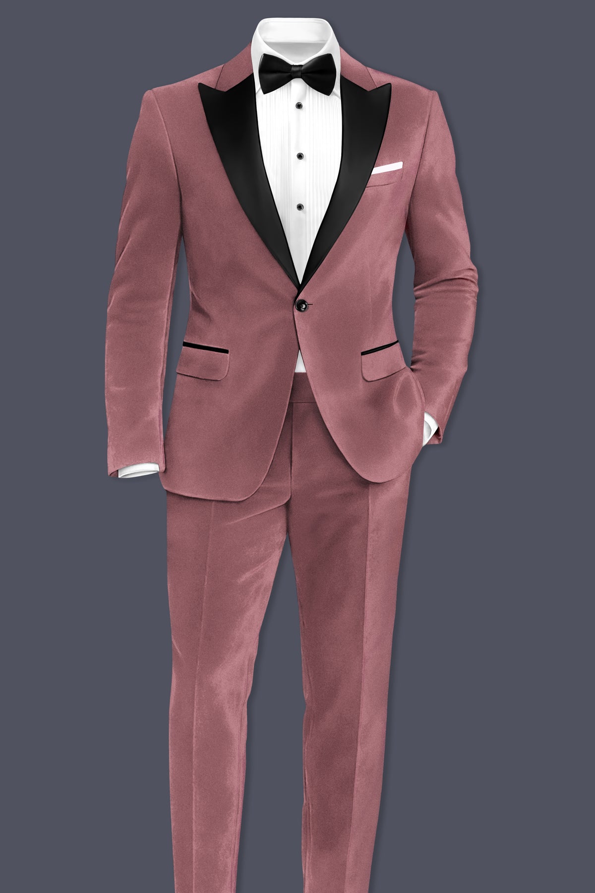 Blush-Pastel Peach Velvet Peak Lapel Tuxedo Blazer