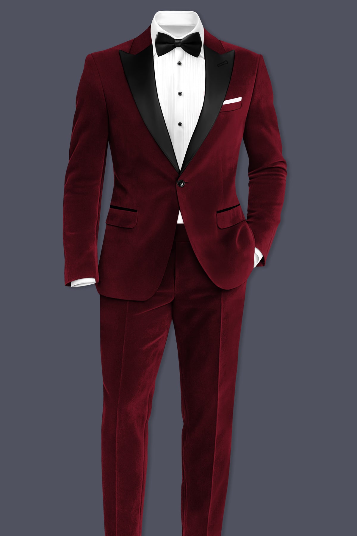 Aurelio-Aubergine Red Velvet Peak Lapel Tuxedo Blazer
