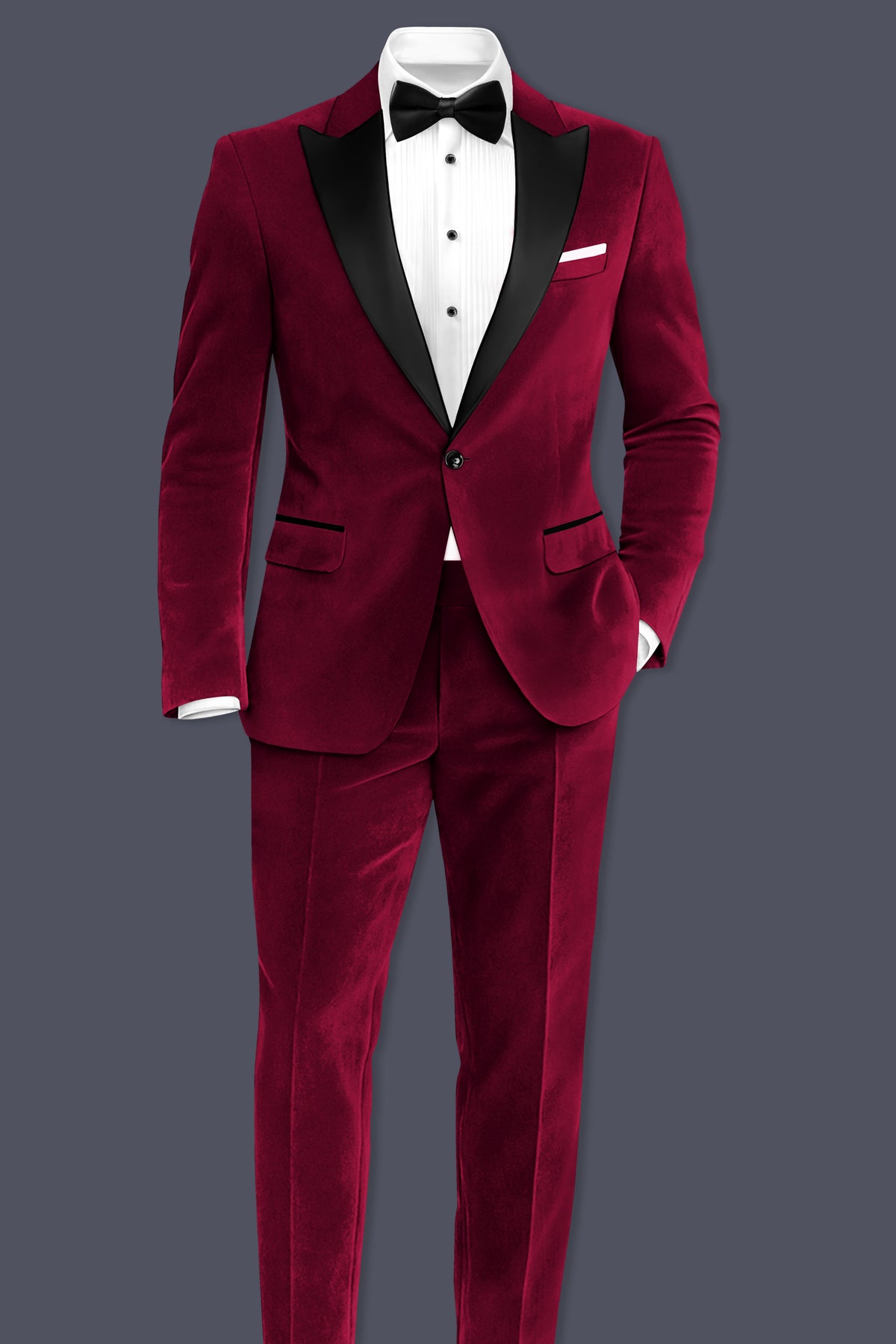 Nocturne-Cab Sav Maroon Velvet Peak Lapel Tuxedo Blazer