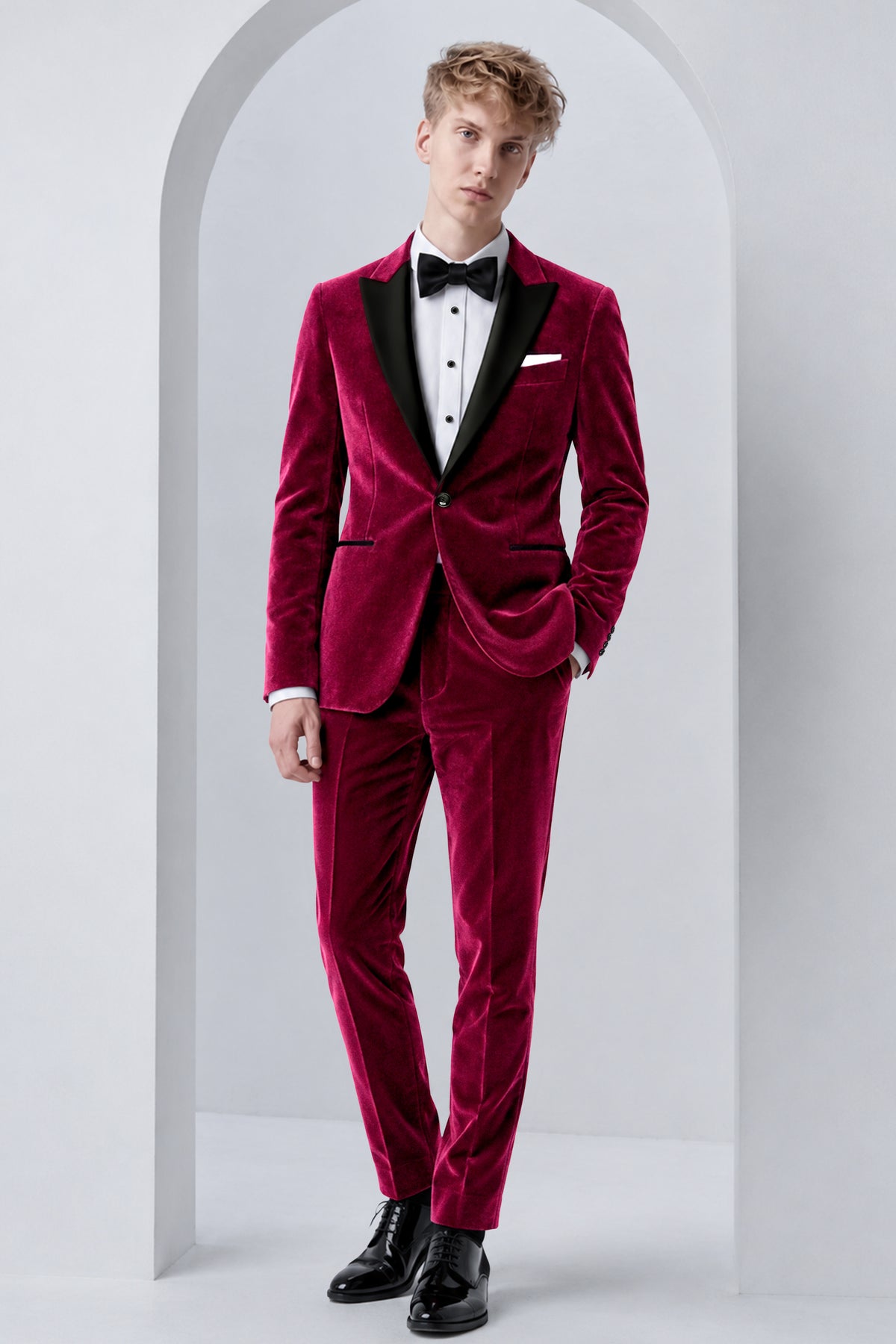 Nocturne-Cab Sav Maroon Velvet Peak Lapel Tuxedo Blazer
