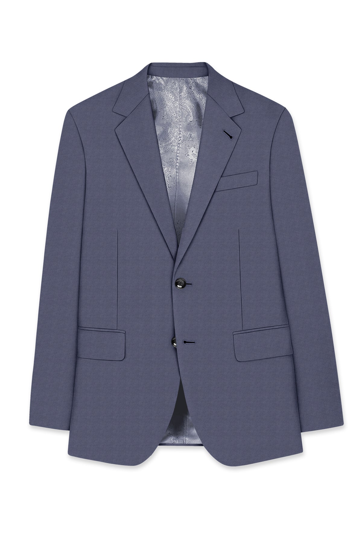 Graphite-Shuttle Gray Diamond Textured Wool Rich Slight Stretch Single Breasted Blazer