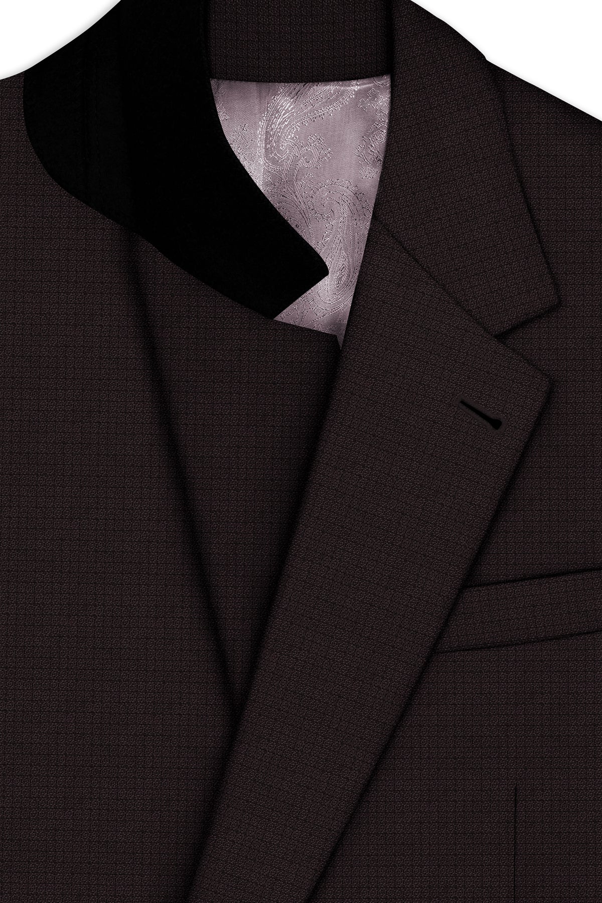 Regency-Cocoa Brown Diamond Textured Wool Rich Slight Stretch Single Breasted Blazer