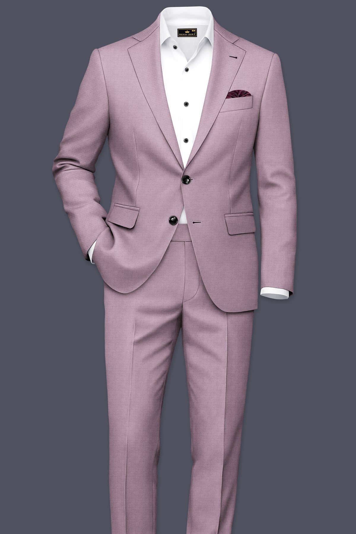 Regalia-Mountbatten Pink Diamond Textured Wool Rich Slight Stretch Single Breasted Blazer