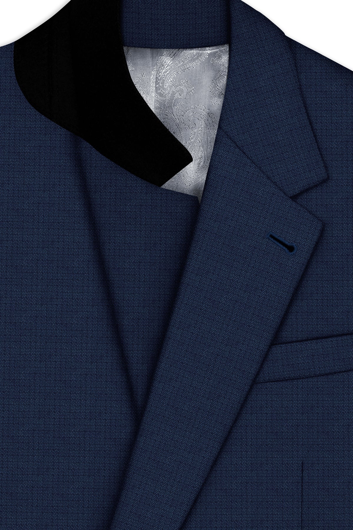 Regent-Ebony Blue Diamond Textured Wool Rich Slight Stretch Single Breasted Blazer