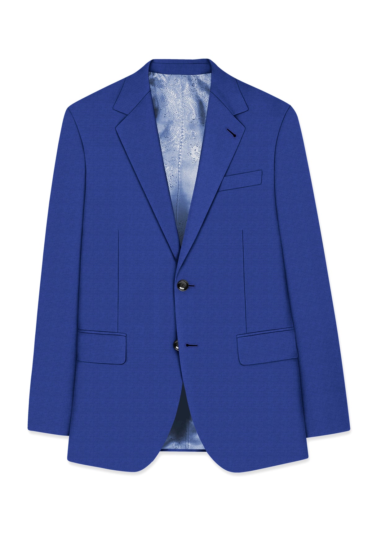 Aurelio-Chambray Blue Diamond Textured Wool Rich Slight Stretch Single Breasted Blazer