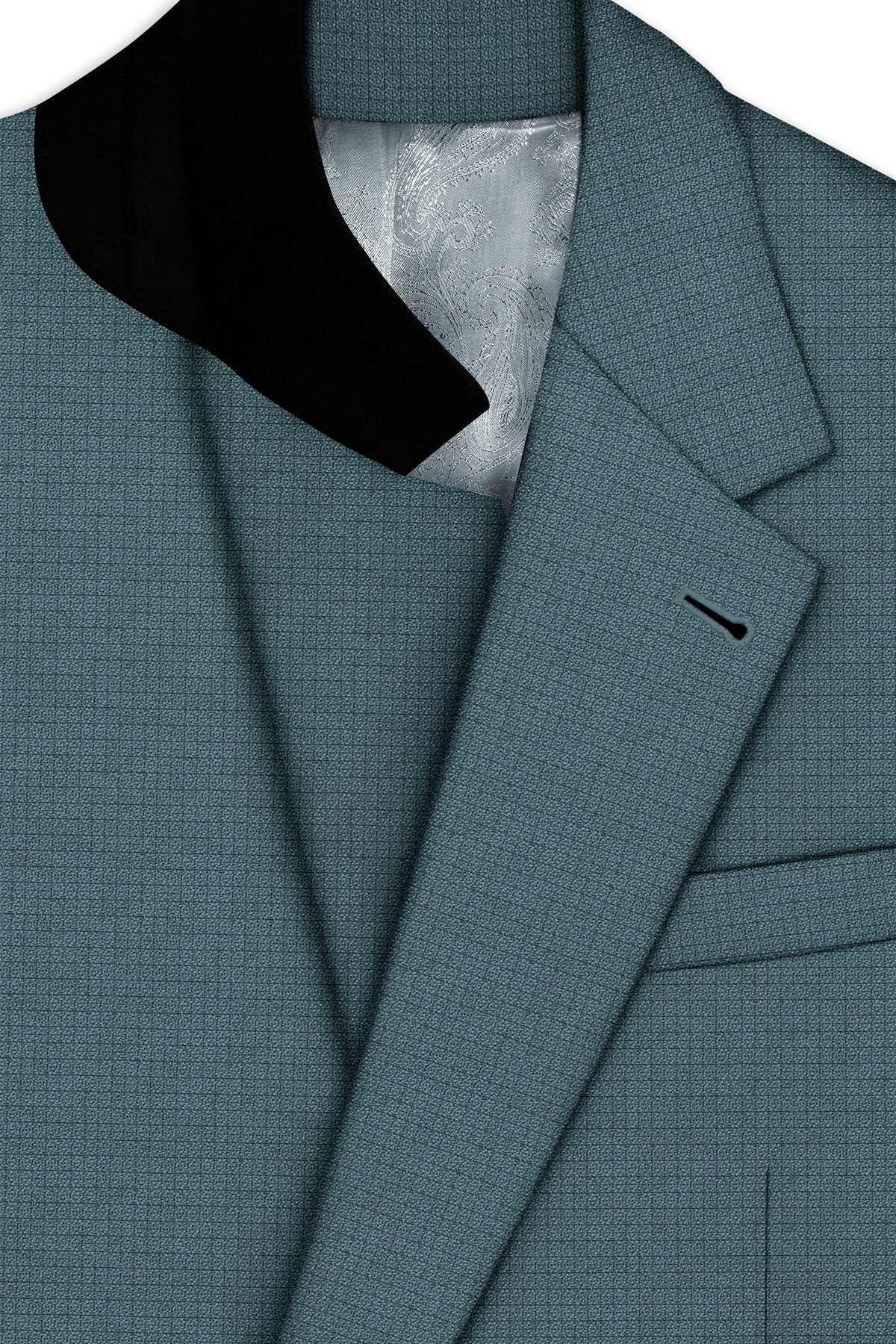 Viridian-Beetle Green Diamond Textured Wool Rich Slight Stretch Single Breasted Blazer