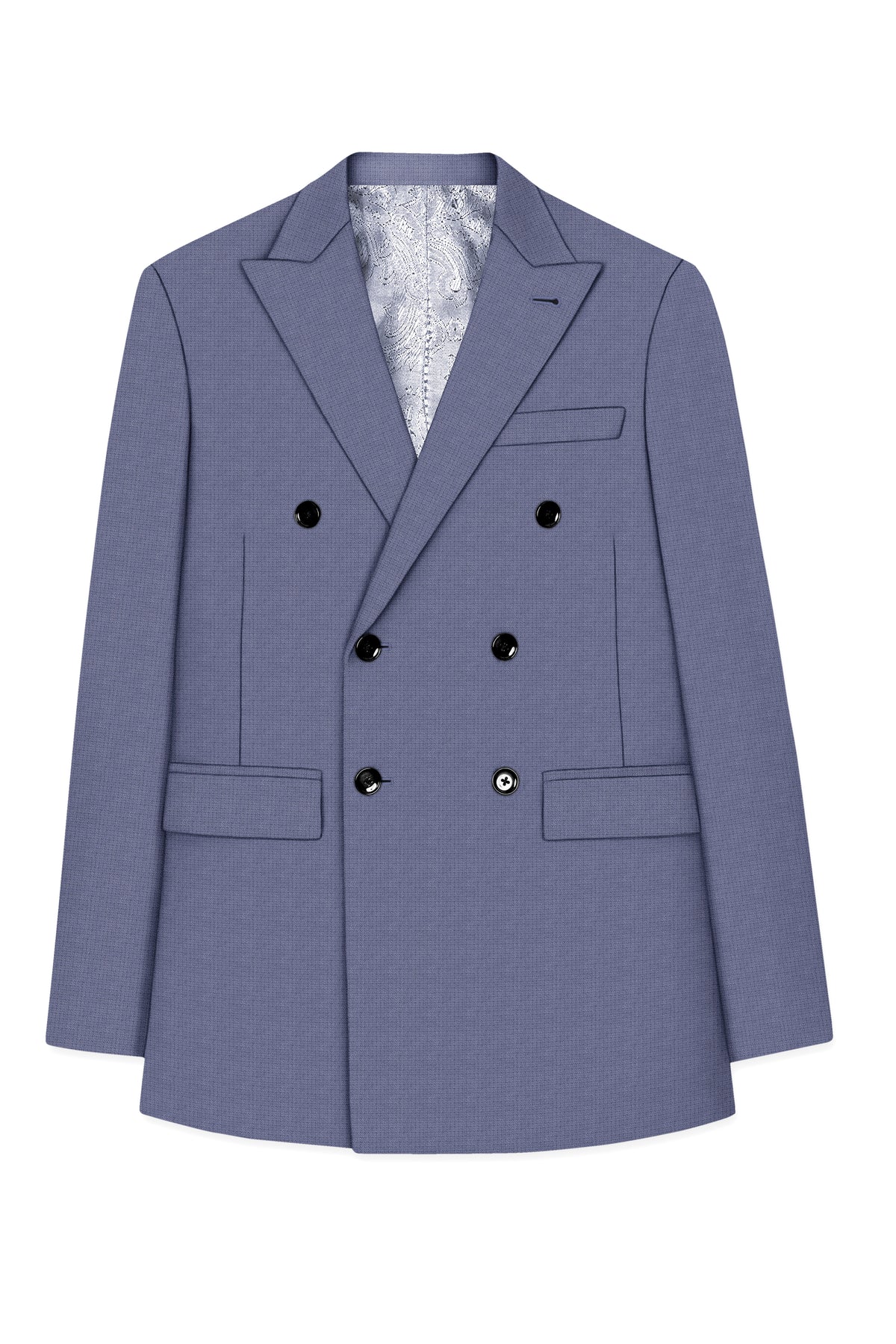 Graphite-Shuttle Gray Diamond Textured Wool Rich Slight Stretch Double Breasted Blazer