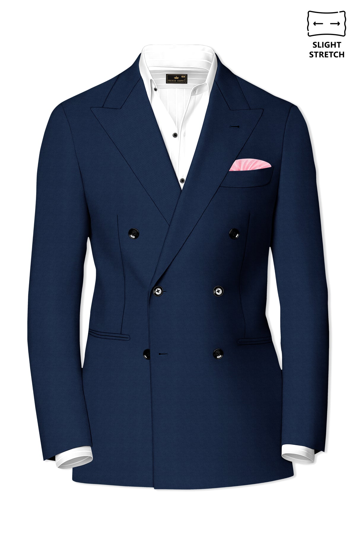 Regent-Ebony Blue Diamond Textured Wool Rich Slight Stretch Double Breasted Blazer