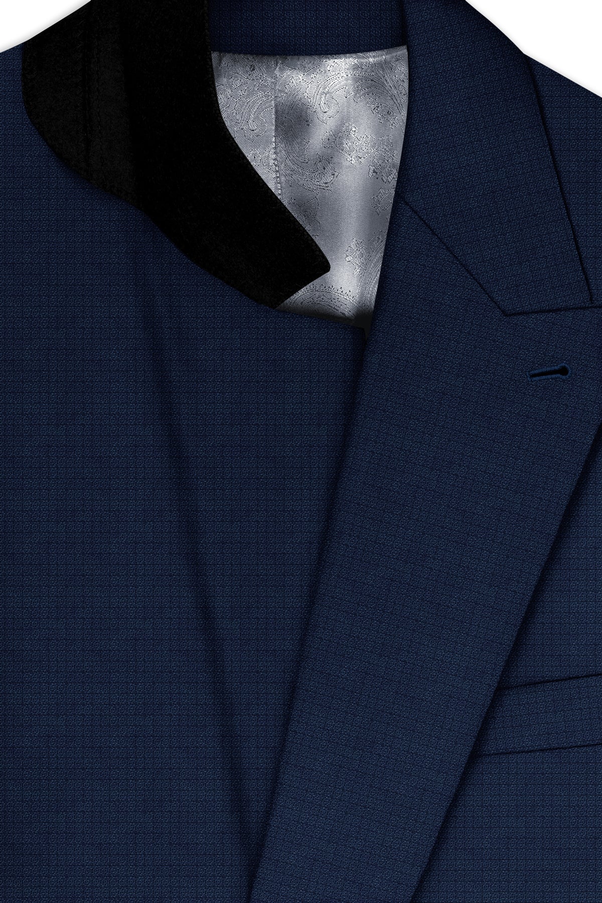Regent-Ebony Blue Diamond Textured Wool Rich Slight Stretch Double Breasted Blazer
