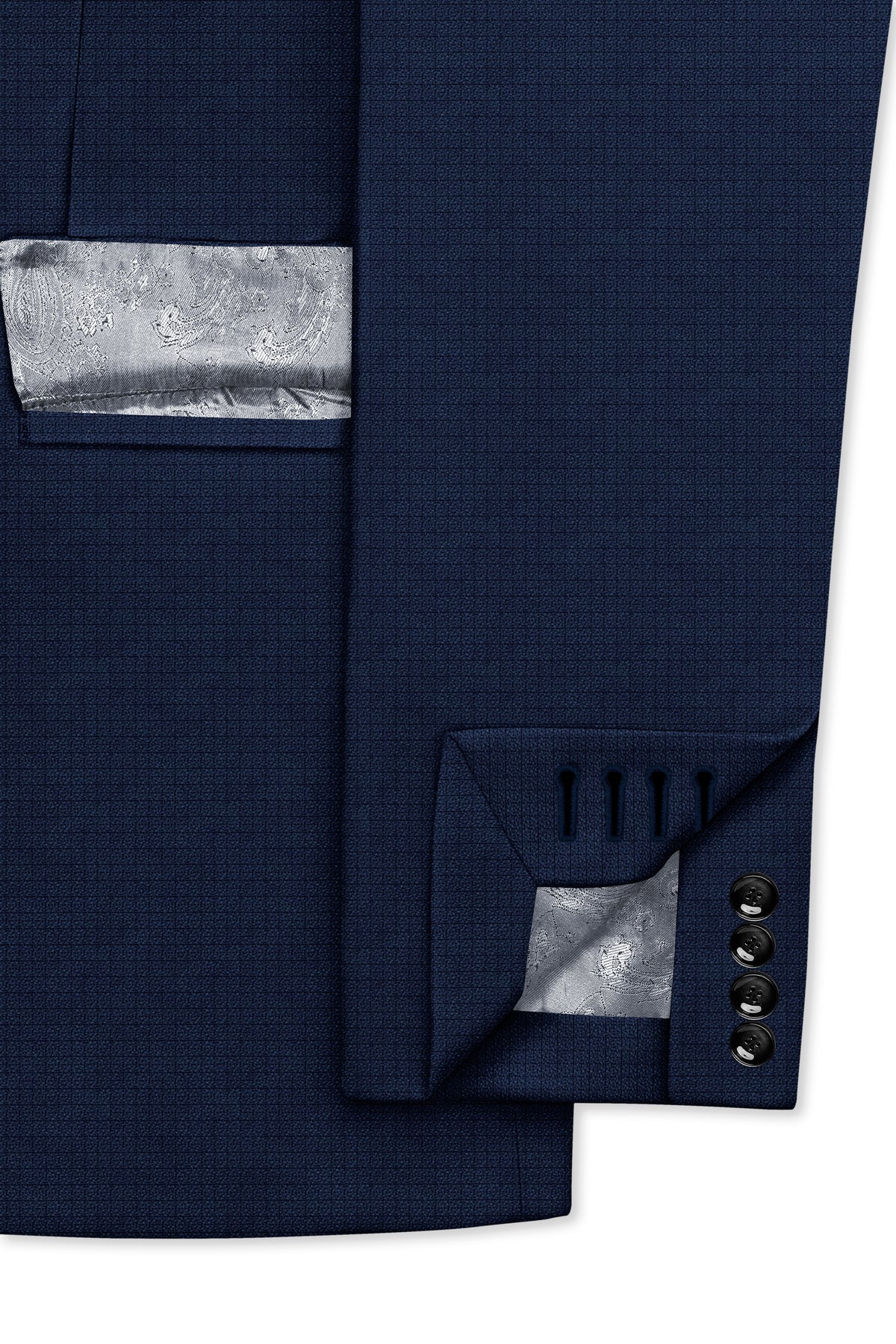 Regent-Ebony Blue Diamond Textured Wool Rich Slight Stretch Double Breasted Blazer