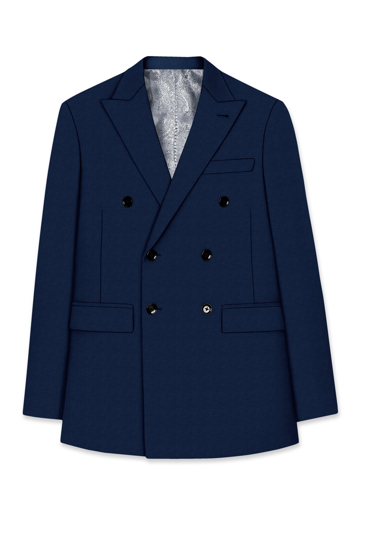 Regent-Ebony Blue Diamond Textured Wool Rich Slight Stretch Double Breasted Blazer