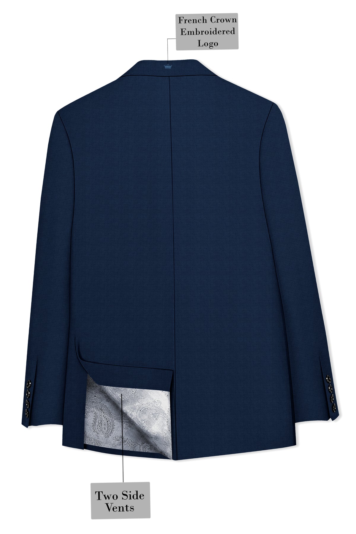 Regent-Ebony Blue Diamond Textured Wool Rich Slight Stretch Double Breasted Blazer