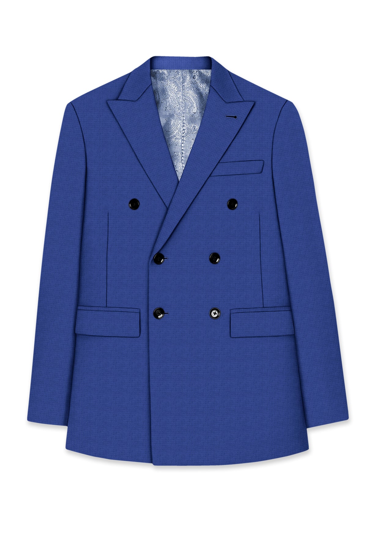 Aurelio-Chambray Blue Diamond Textured Wool Rich Slight Stretch Double Breasted Blazer