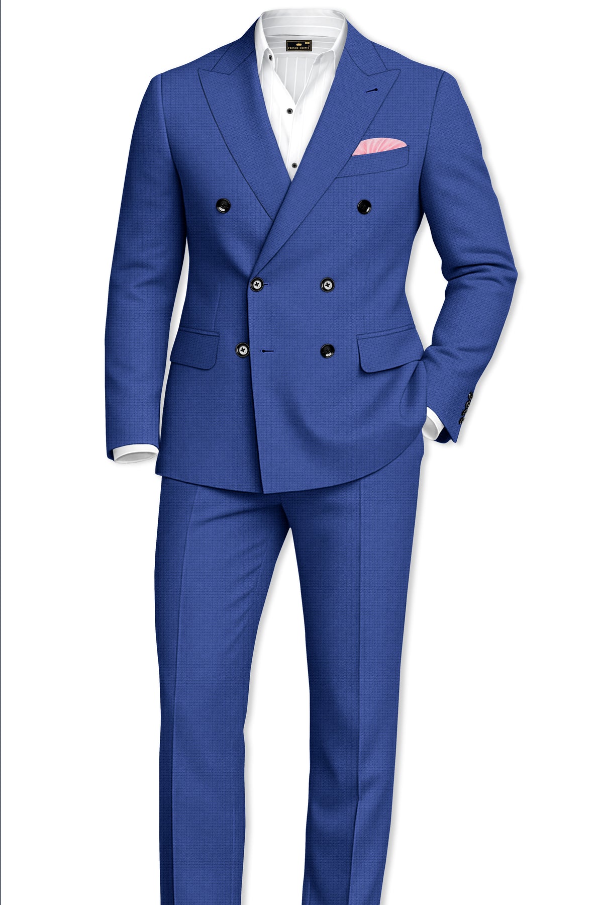 Aurelio-Chambray Blue Diamond Textured Wool Rich Slight Stretch Double Breasted Blazer