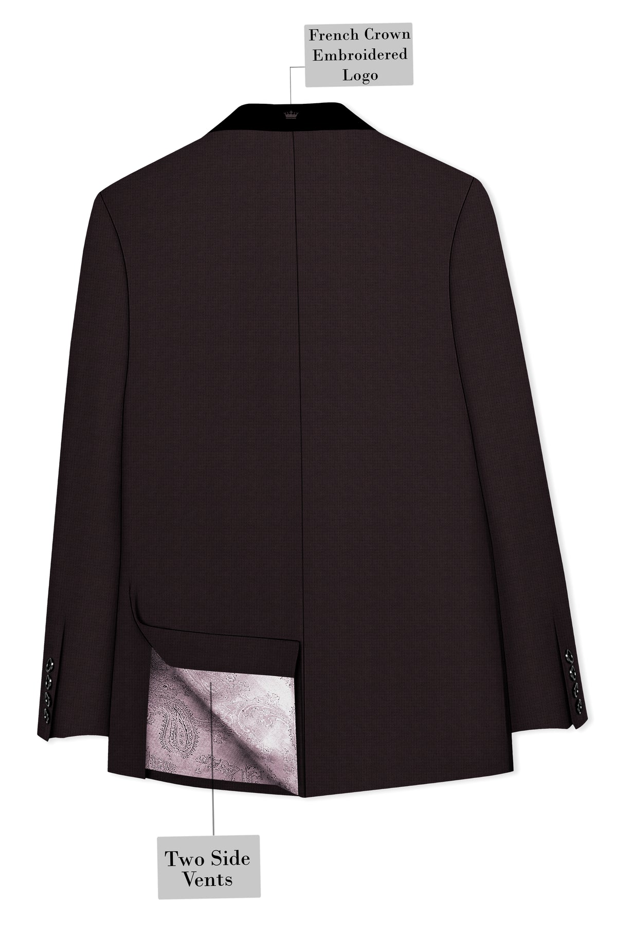 Regency-Cocoa Brown Diamond Textured Wool Rich Slight Stretch Tuxedo Blazer