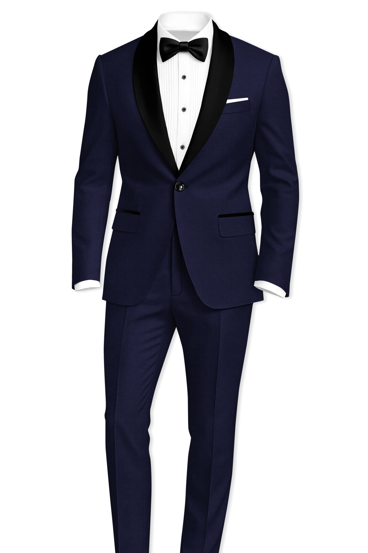 Nocturne-Mirage Navy Diamond Textured Wool Rich Slight Stretch Tuxedo Blazer