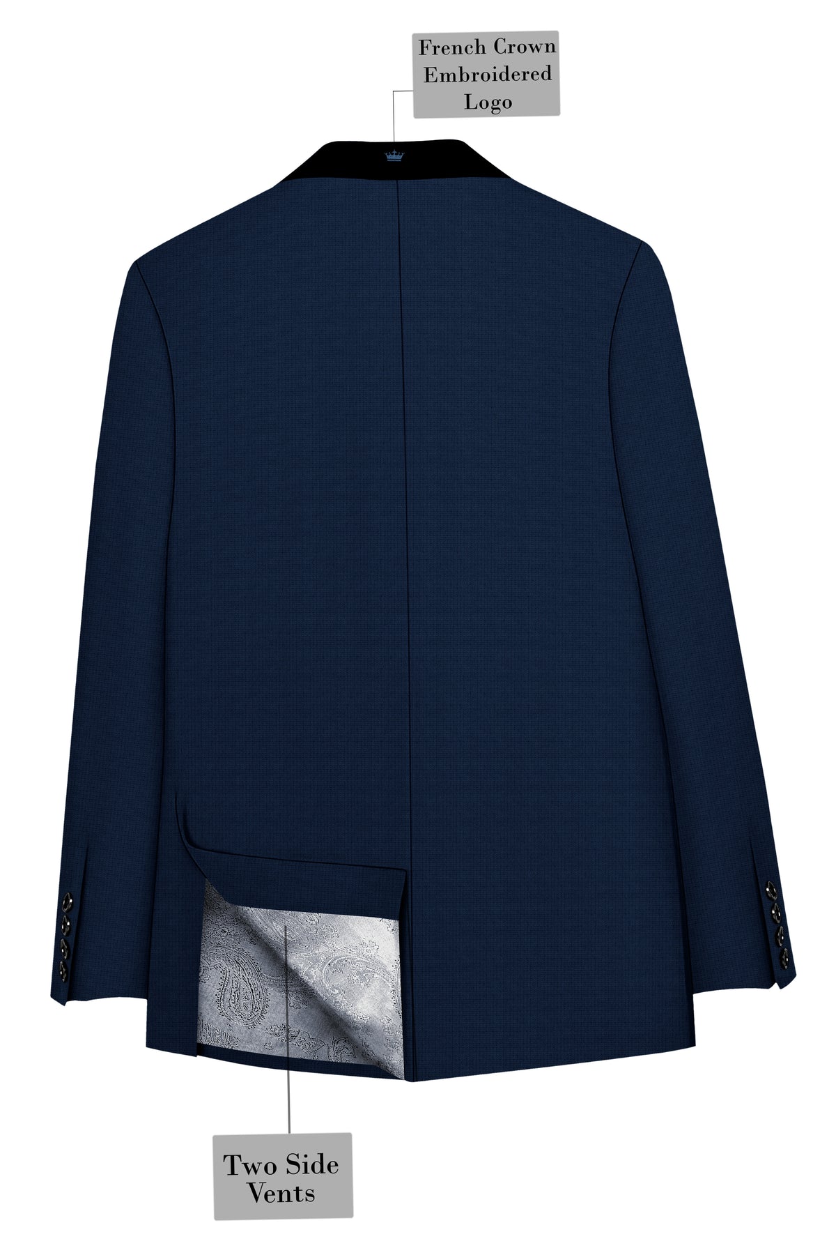 Regent-Ebony Blue Diamond Textured Wool Rich Slight Stretch Tuxedo Blazer