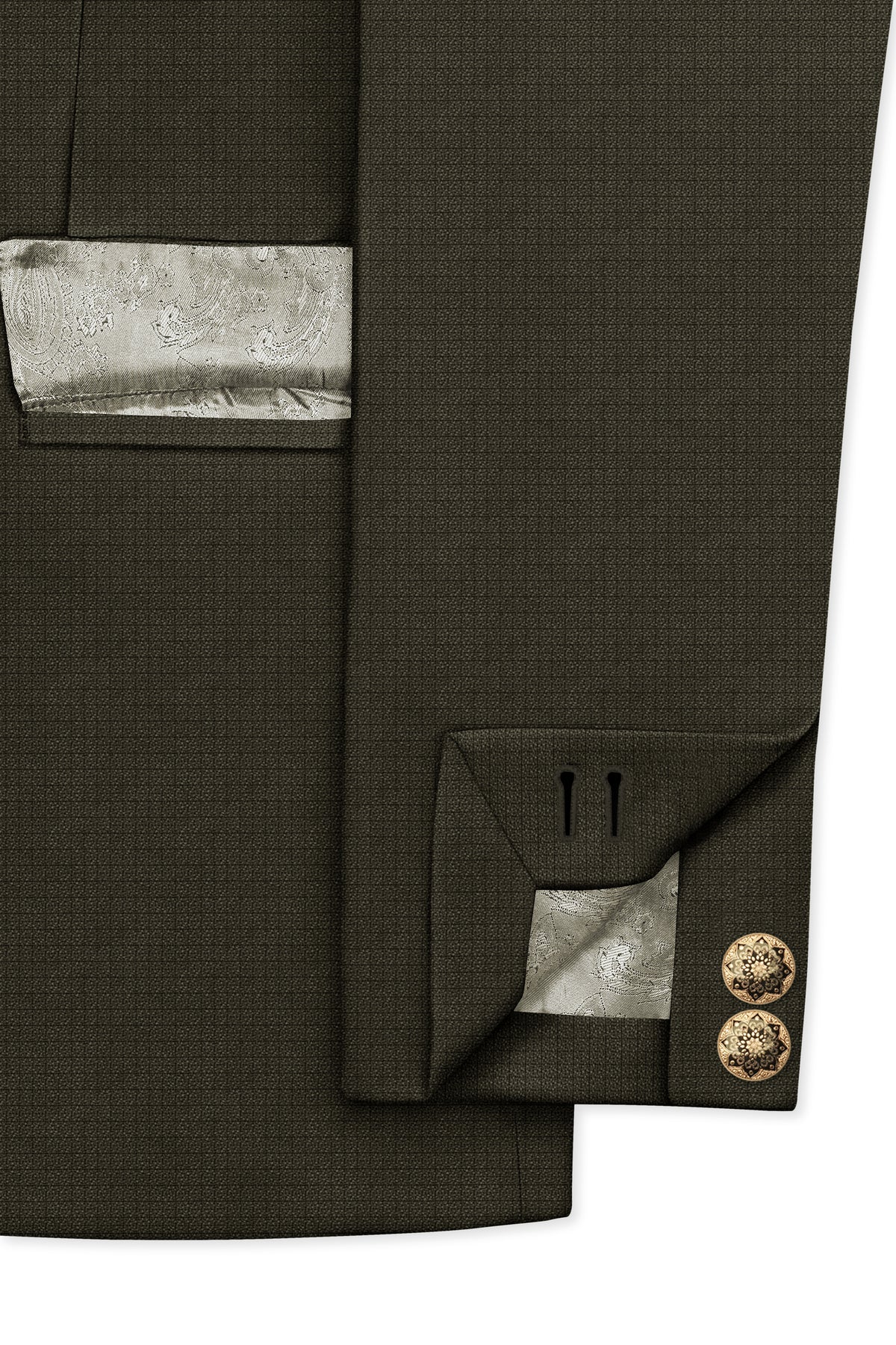 Prestige-Zeus Green Diamond Textured Wool Rich Slight Stretch Cross Placket Bandhgala Blazer