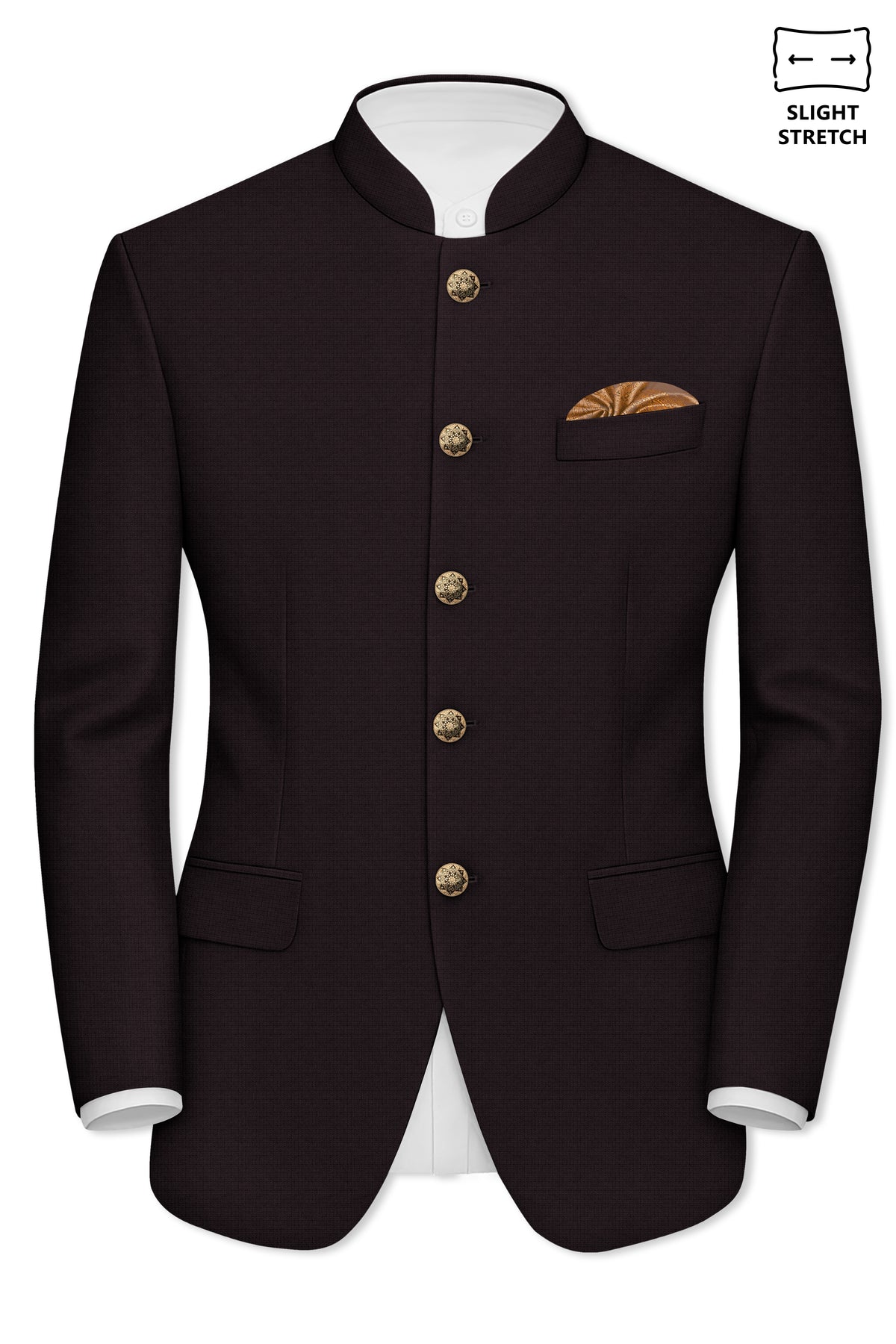 Regency-Cocoa Brown Diamond Textured Wool Rich Slight Stretch Bandhgala Blazer