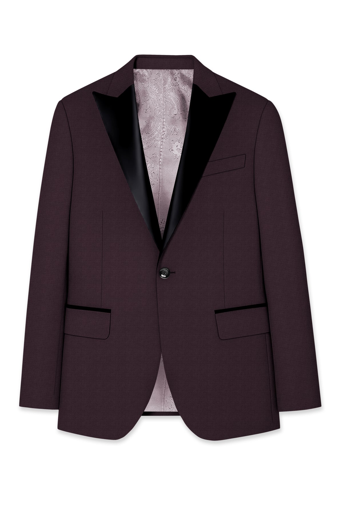 Velaris-Thunder Purple Diamond Textured Wool Rich Slight Stretch Peak Lapel Tuxedo Blazer