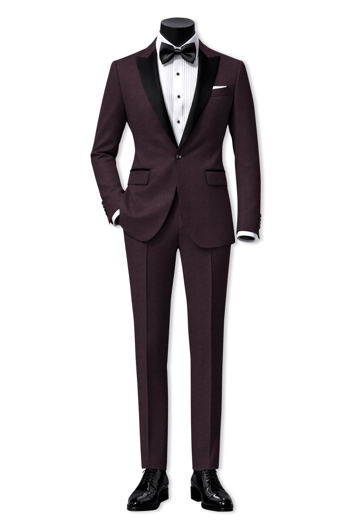Velaris-Thunder Purple Diamond Textured Wool Rich Slight Stretch Peak Lapel Tuxedo Blazer
