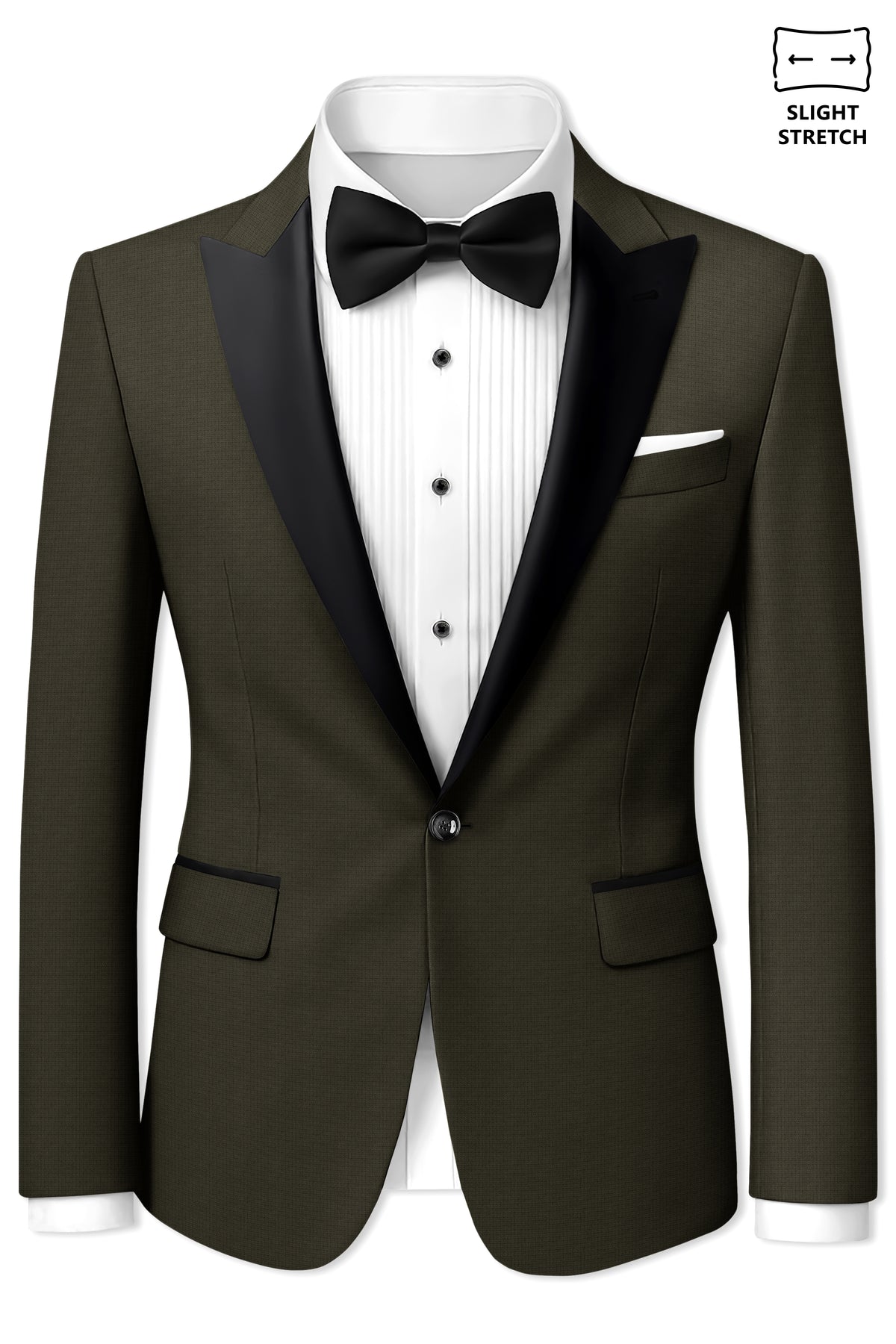 Prestige-Zeus Green Diamond Textured Wool Rich Slight Stretch Peak Lapel Tuxedo Blazer