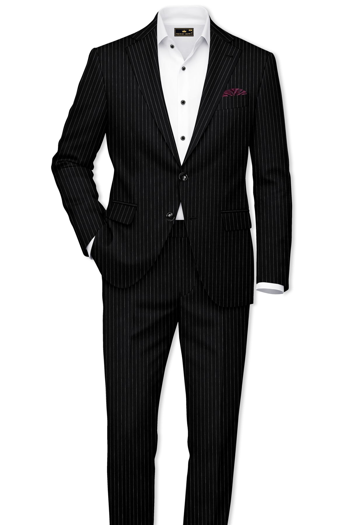 Gravitas-Jade Black And Bright White Chalk Striped Wool Rich Wrinkle-Free Fluid Drape Fabric Single Breasted Blazer
