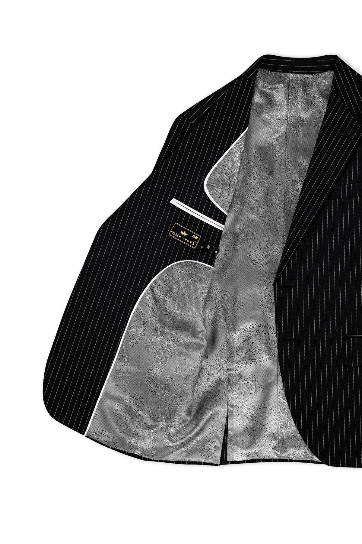 Gravitas-Jade Black And Bright White Chalk Striped Wool Rich Wrinkle-Free Fluid Drape Fabric Single Breasted Blazer