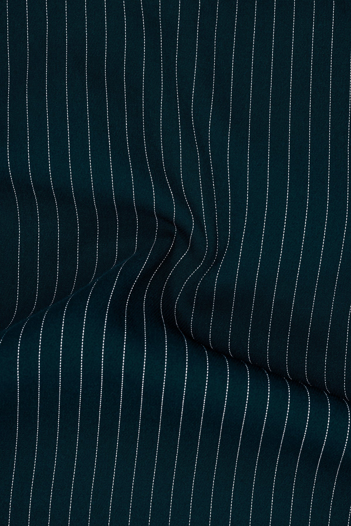Zenith-Imperial Teal And Bright White Chalk Striped Wool Rich Wrinkle-Free Fluid Drape Fabric Double Breasted Blazer