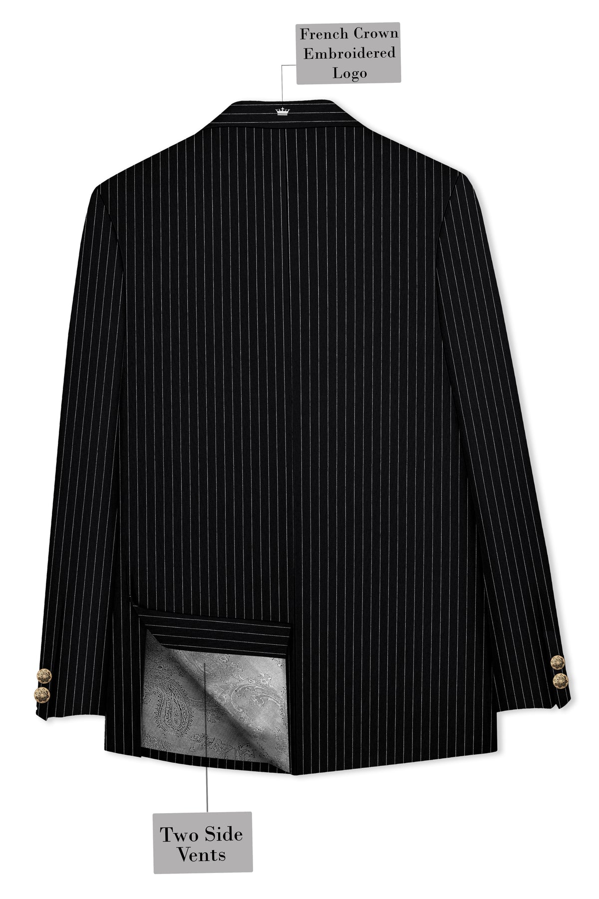 Gravitas-Jade Black And Bright White Chalk Striped Wool Rich Wrinkle-Free Fluid Drape Fabric Bandhgala Blazer