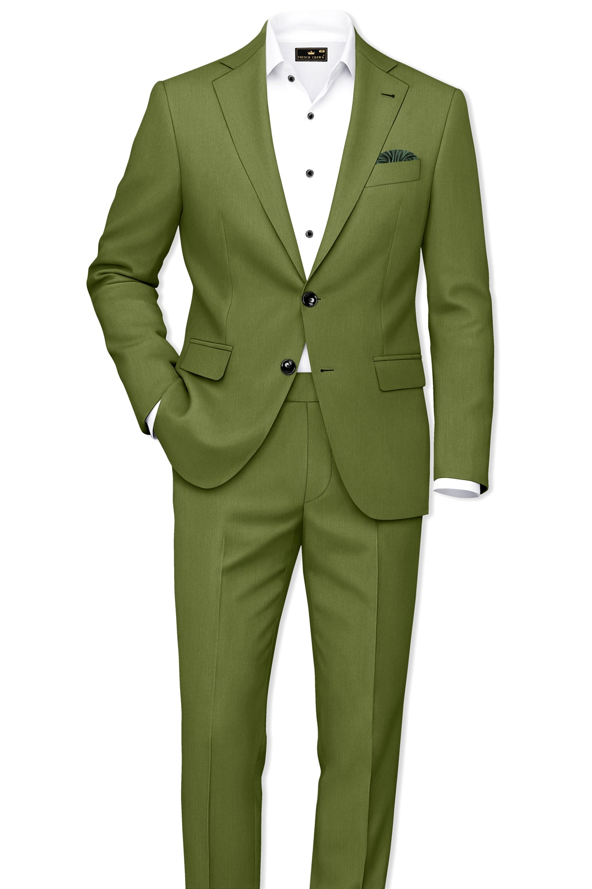 Hunter-Muddy Green Diamond Textured Wool Rich Slight Stretch Single Breasted Blazer