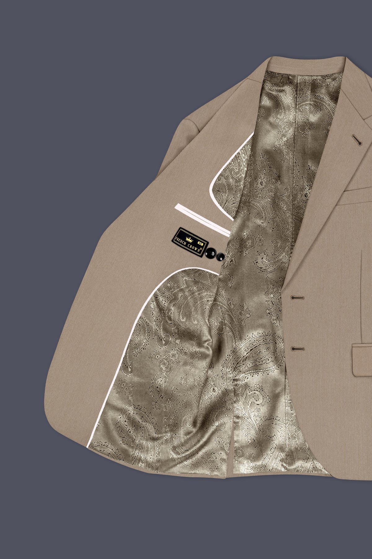 Terran-Sandrift Brown Diamond Textured Wool Rich Slight Stretch Single Breasted Blazer