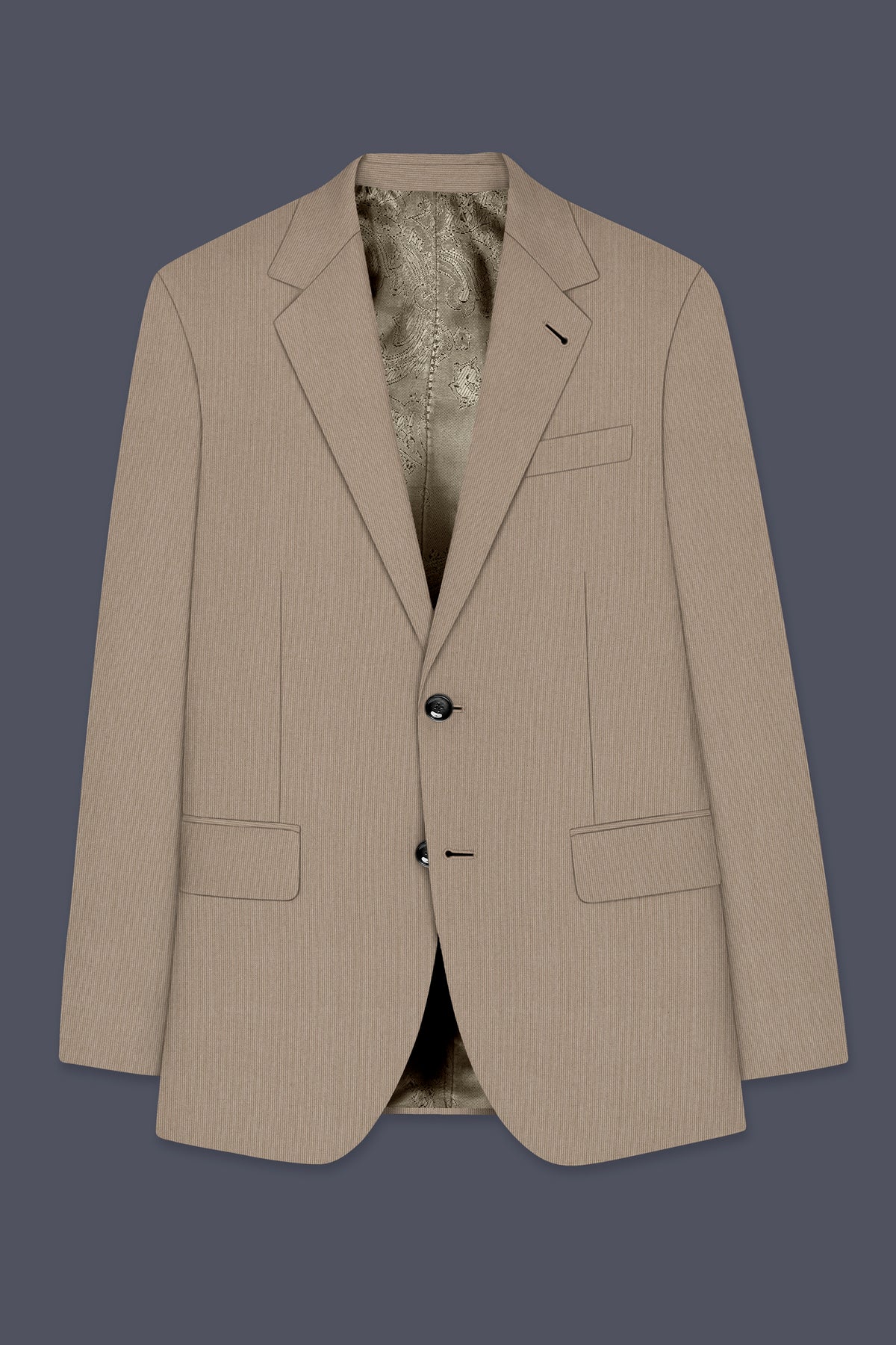 Terran-Sandrift Brown Diamond Textured Wool Rich Slight Stretch Single Breasted Blazer