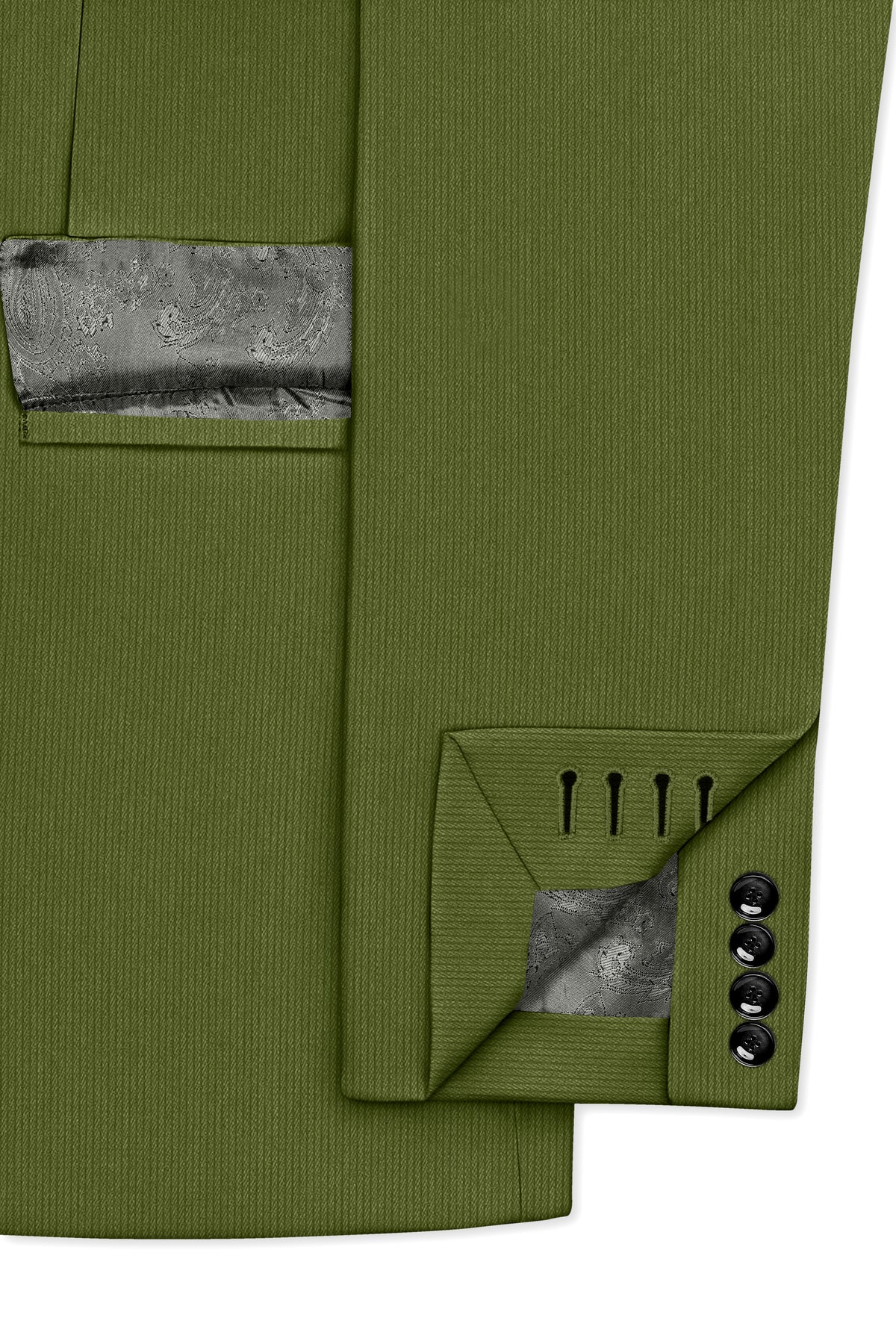 Hunter-Muddy Green Diamond Textured Wool Rich Slight Stretch Double Breasted Blazer