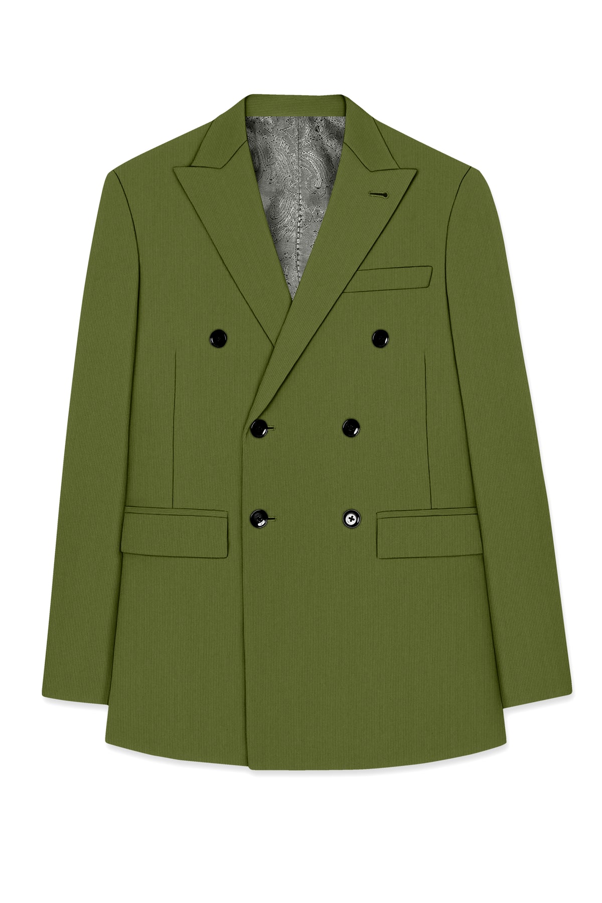 Hunter-Muddy Green Diamond Textured Wool Rich Slight Stretch Double Breasted Blazer