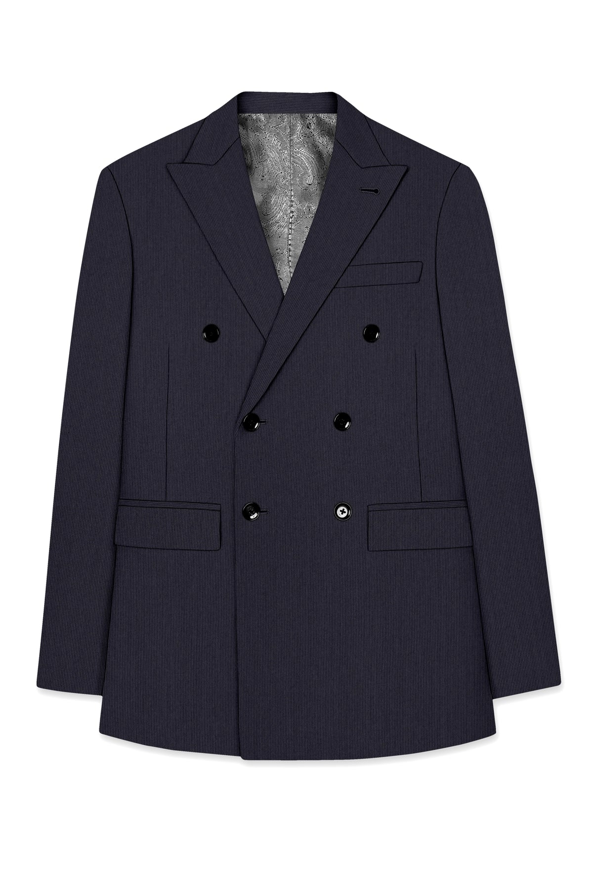 Aurelio-Charade Gray Diamond Textured Wool Rich Slight Stretch Double Breasted Blazer