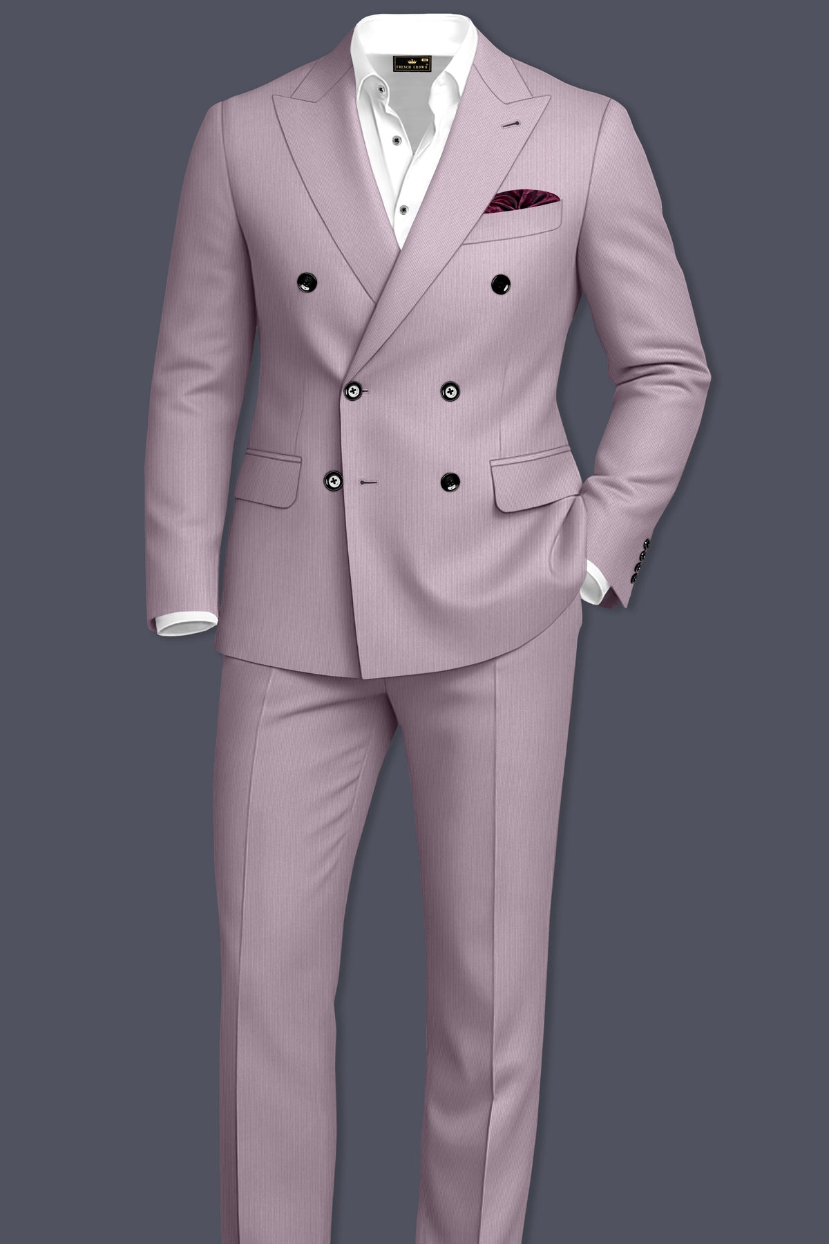 Celeste-Martini Pink Diamond Textured Wool Rich Slight Stretch Double Breasted Blazer
