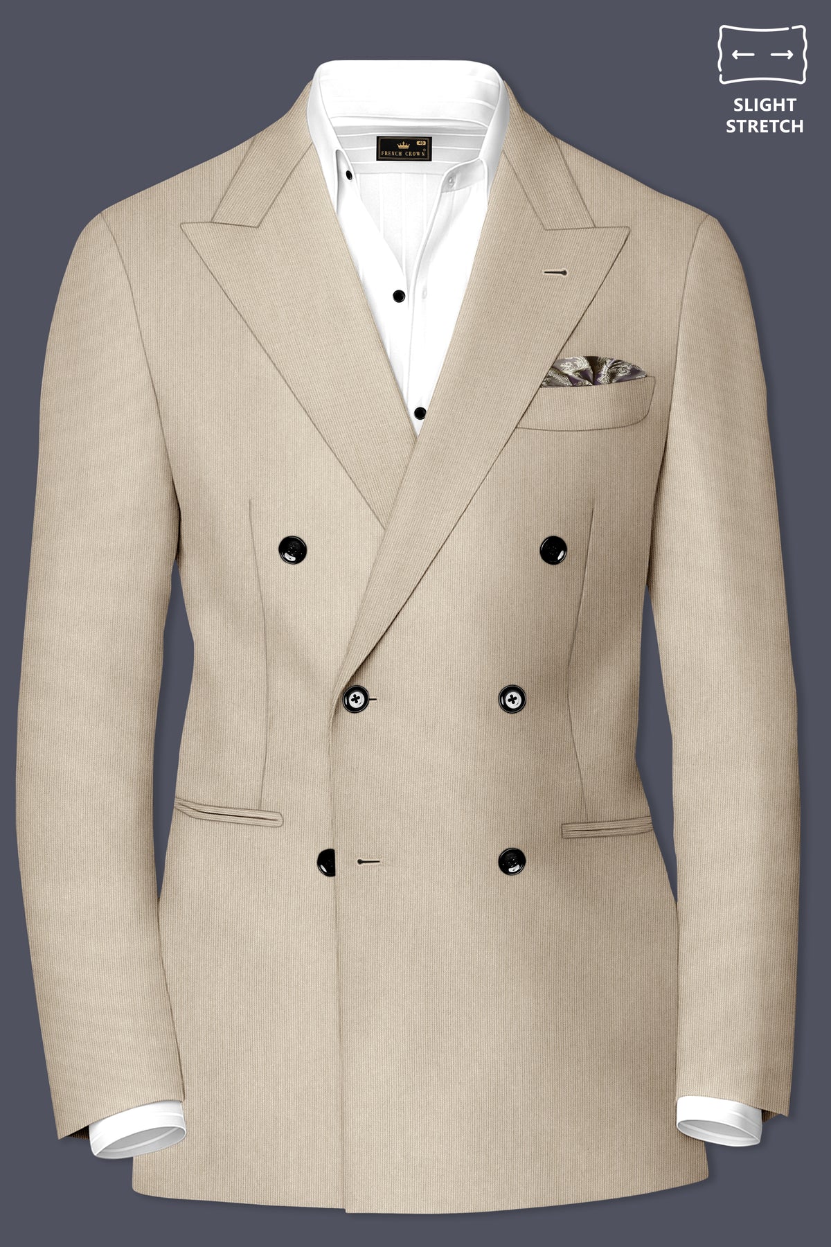 Ivoria-Vanilla Cream Diamond Textured Wool Rich Slight Stretch Double Breasted Blazer