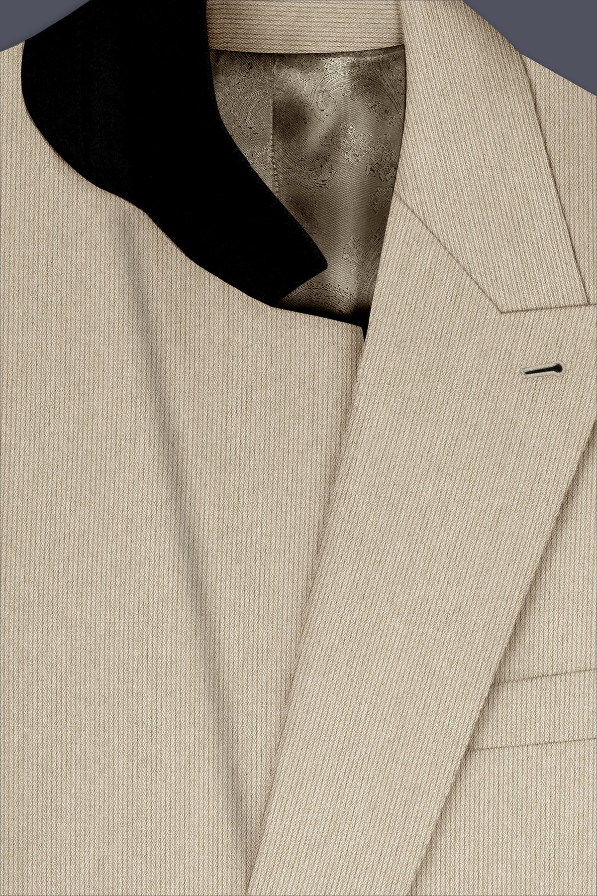 Ivoria-Vanilla Cream Diamond Textured Wool Rich Slight Stretch Double Breasted Blazer