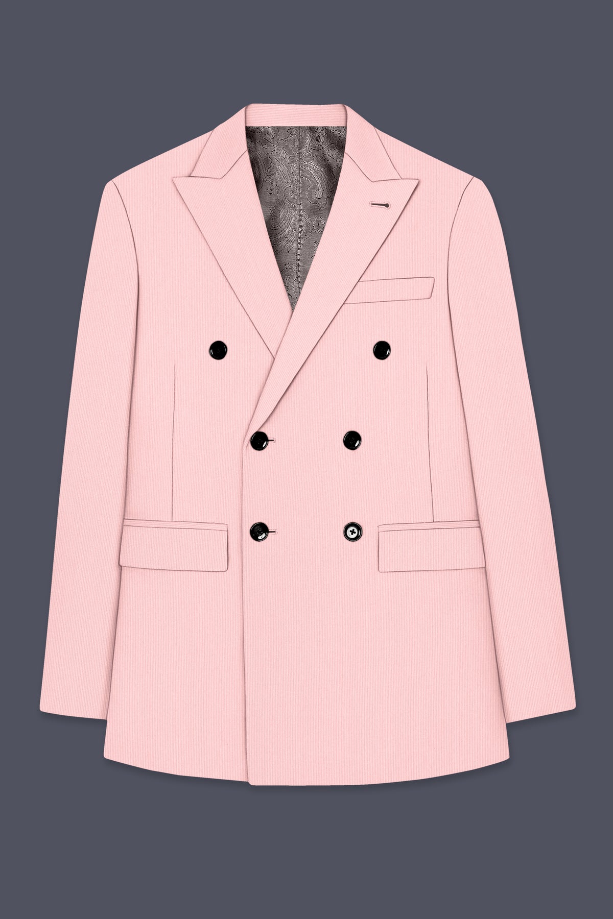 Elara-Cosmos Pink Diamond Textured Wool Rich Slight Stretch Double Breasted Blazer
