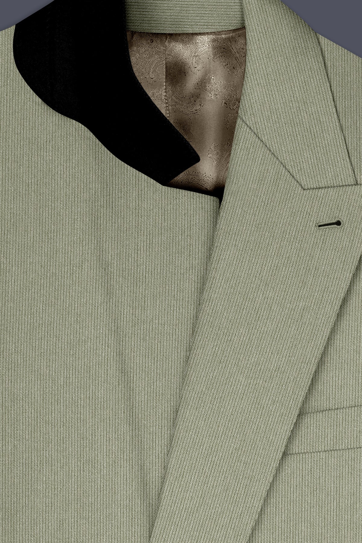 Elysian-Sage Green Diamond Textured Wool Rich Slight Stretch Double Breasted Blazer