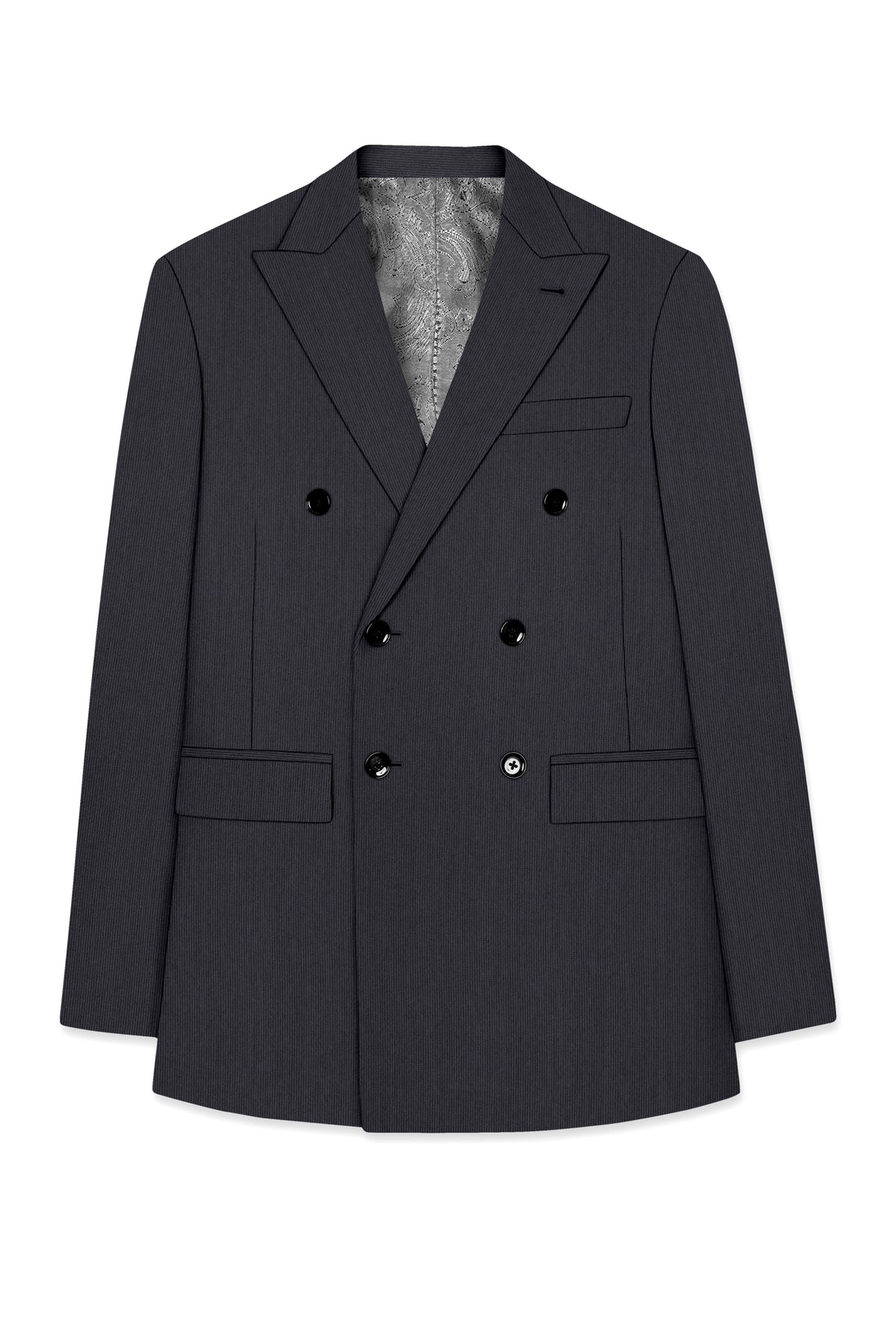 Axton-Baltic Sea Gray Diamond Textured Wool Rich Slight Stretch Double Breasted Blazer