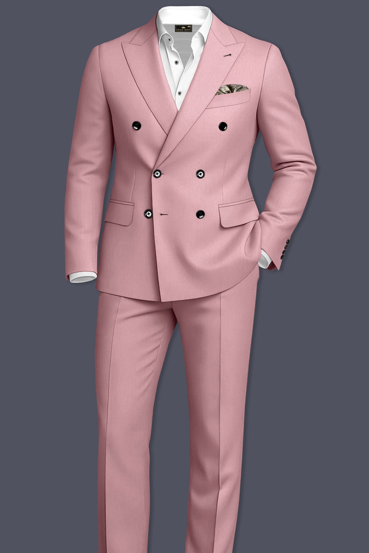 Isadora-Careys Pink Diamond Textured Wool Rich Slight Stretch Double Breasted Blazer