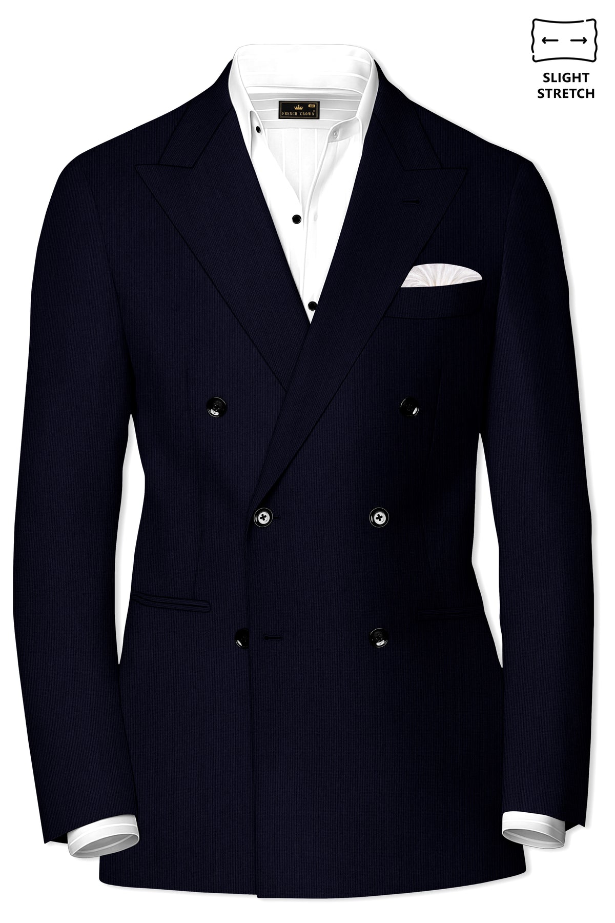 Valmont-Navy Blue Diamond Textured Wool Rich Slight Stretch Double Breasted Blazer